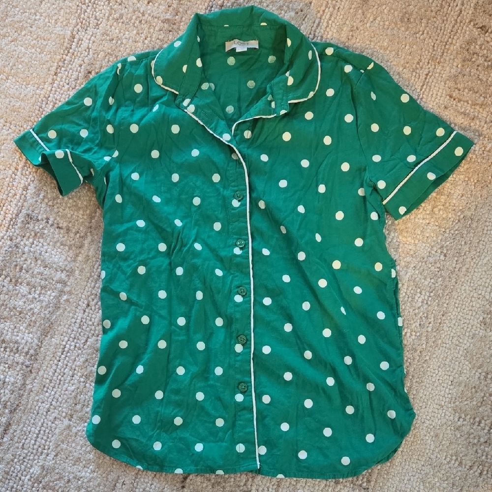 LOFT Green and White Polka Dot Womens Shirt
